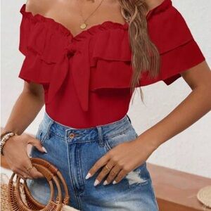 Elegant Red Ruffle Off-Shoulder Top